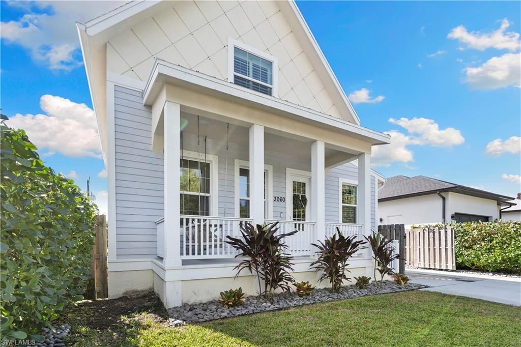 front elevation private landscaped yard