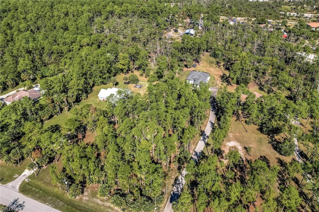 Aerial view of a heavily wooded area