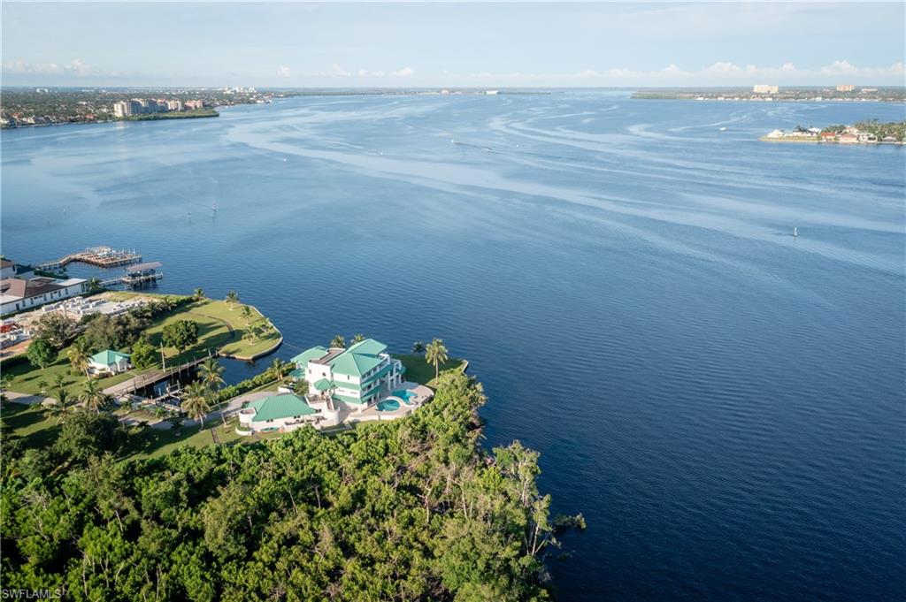 Bird's eye view of a nearby body of water