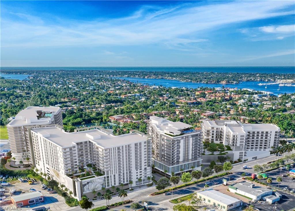 View of urban area with a large body of water