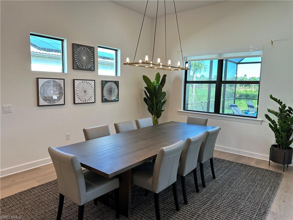 Dining room with healthy amount of natural light and light wood finished floors