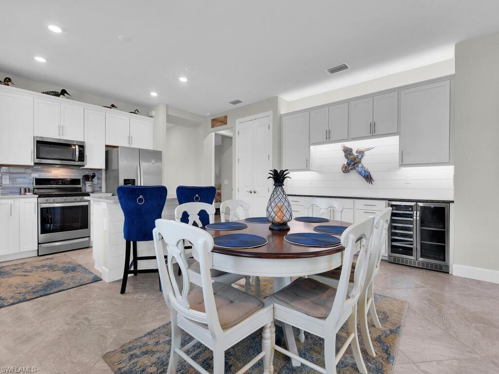 Kitchen, Dining Area, and Bar Area