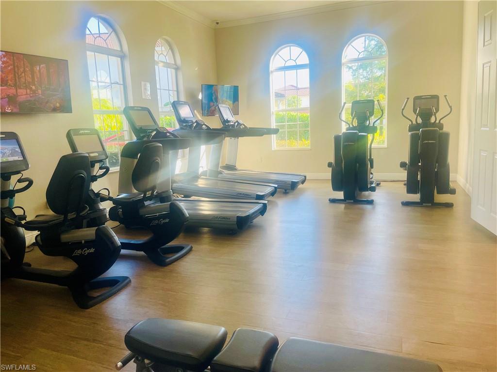 Gym featuring ornamental molding