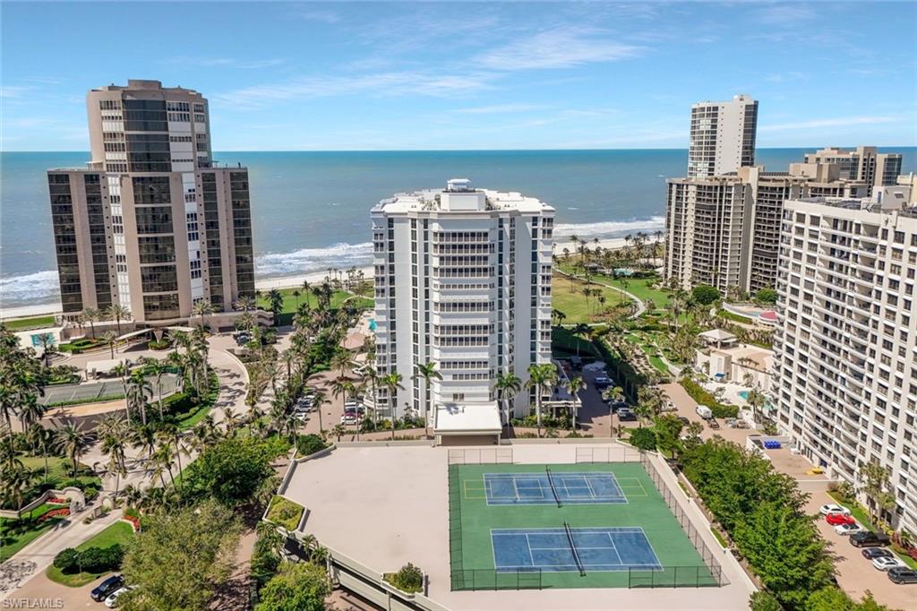 Building view and tennis courts.