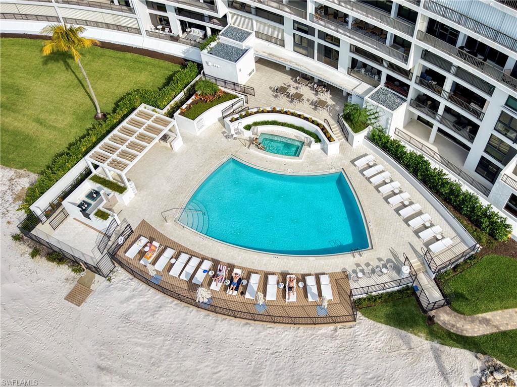 Drone / aerial view of a pool area