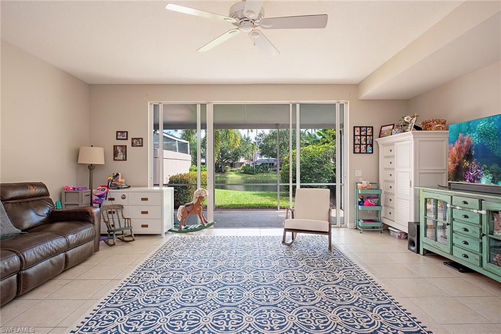 Living room with tile floors