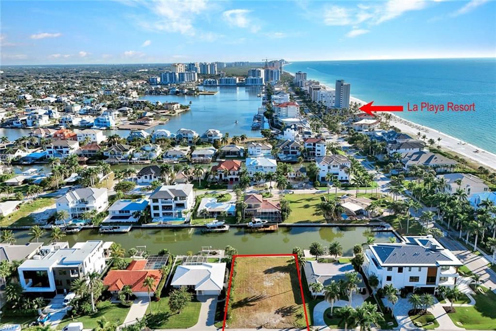 Bird's eye view of a nearby body of water