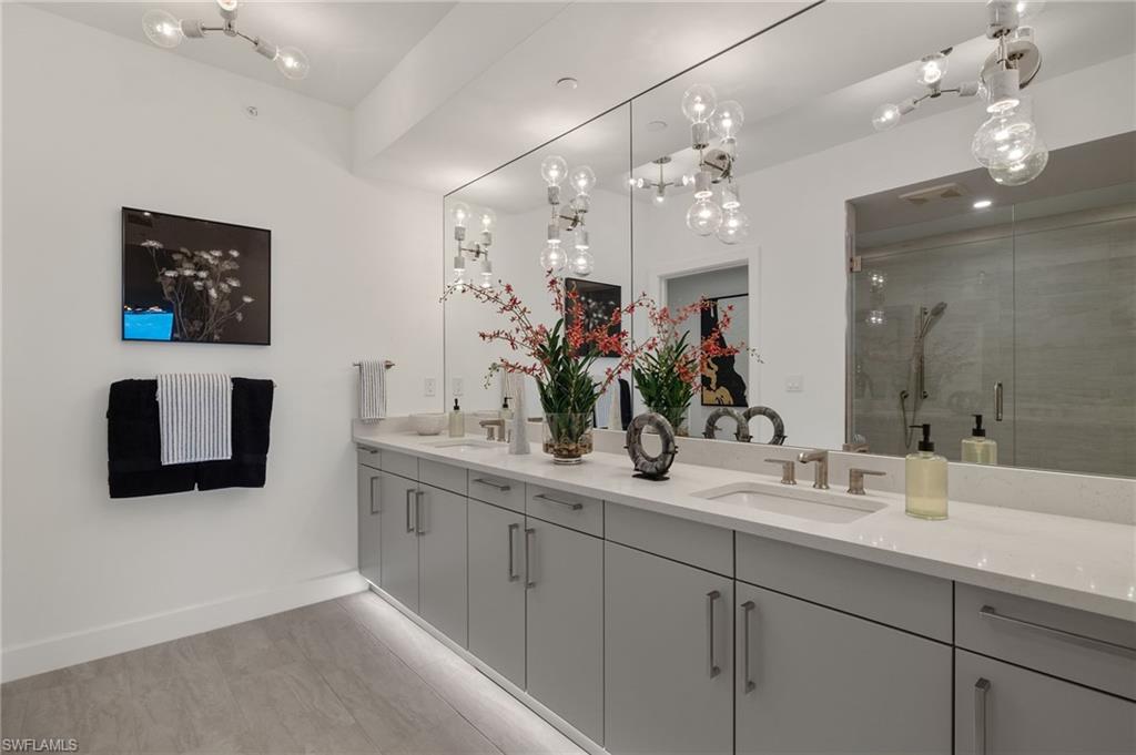 Master Bath double sinks and sleek stone counter tops