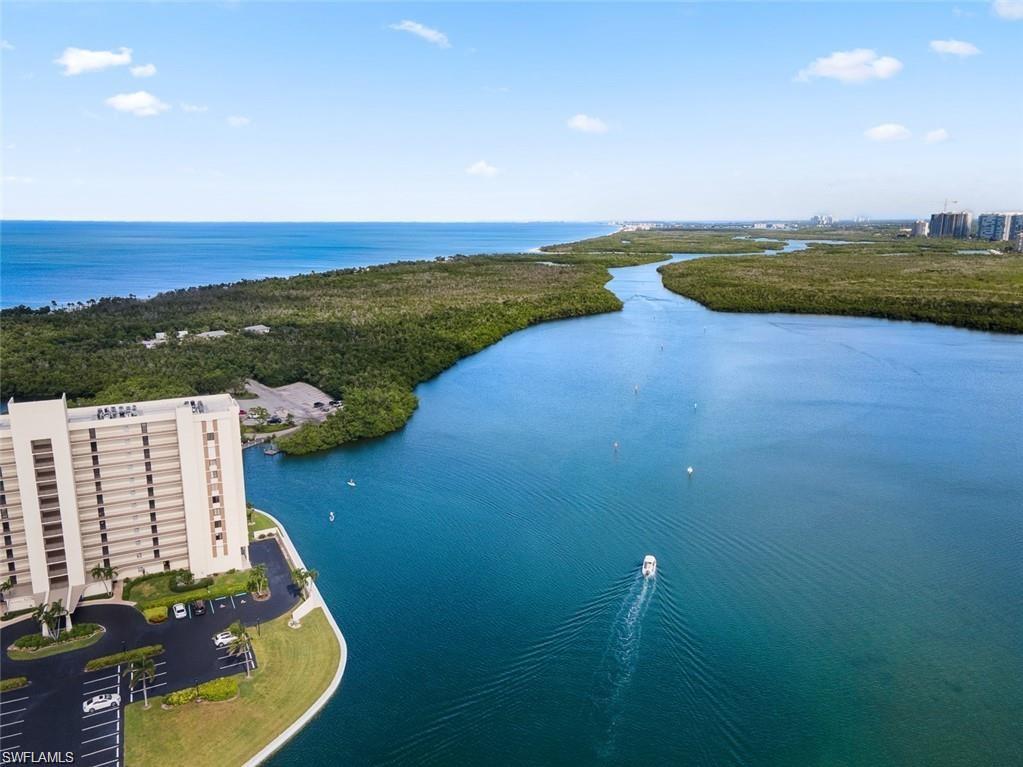 Bird's eye view of a nearby body of water