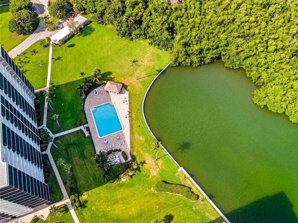 Drone / aerial view of a pool
