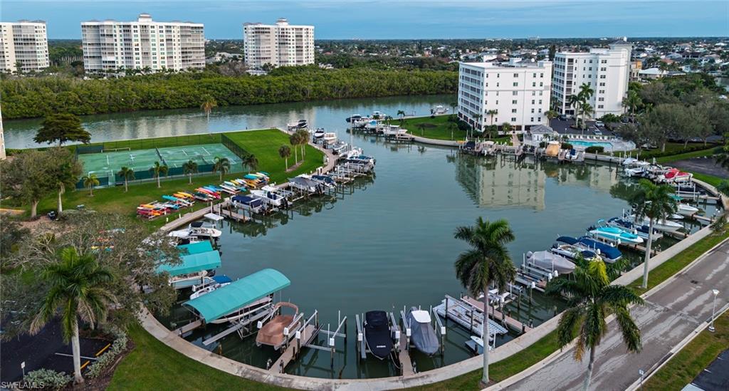 Marina in front of building