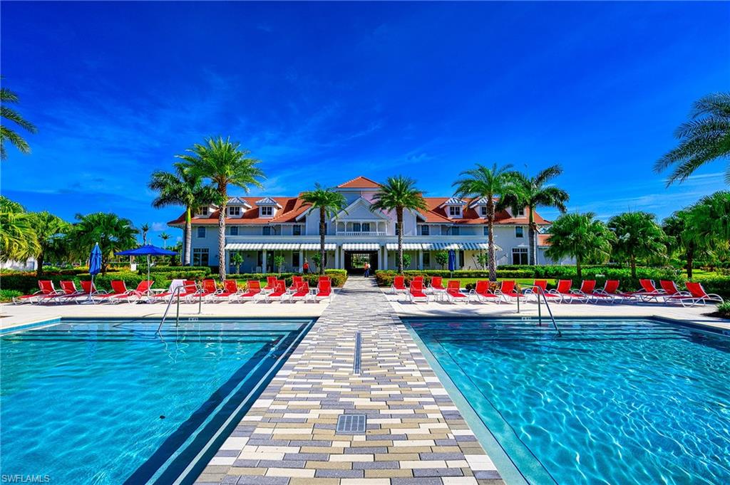 Community pool with a patio area
