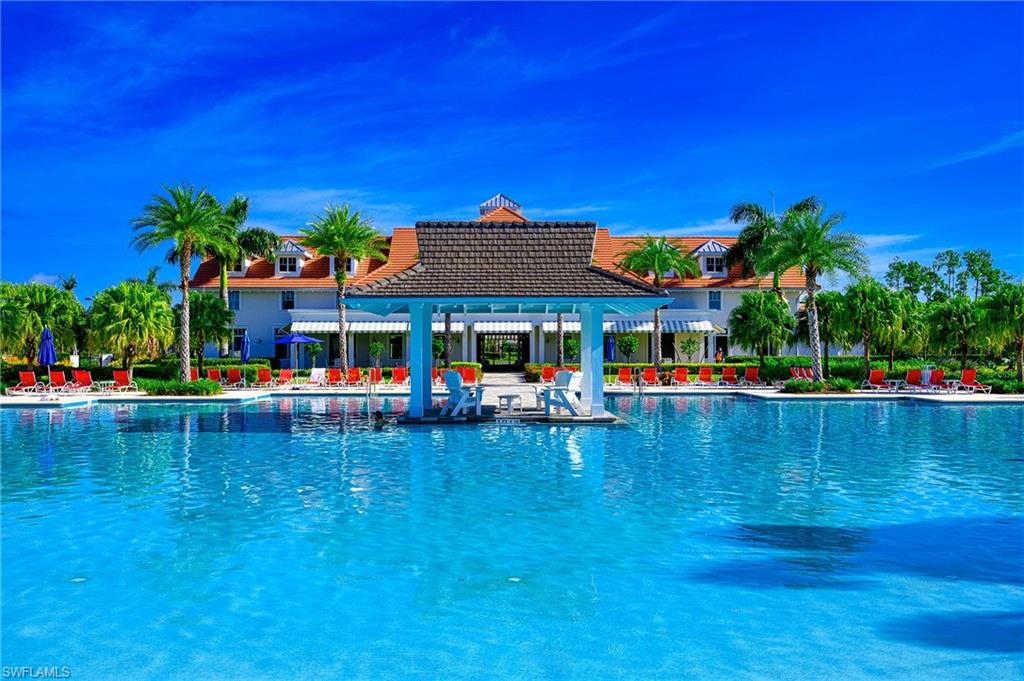 Community pool with a gazebo and a patio