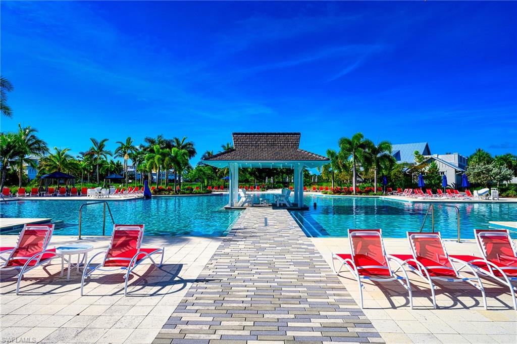 Community pool featuring a gazebo and a patio