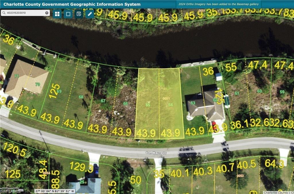 Aerial overview of property's location featuring property boundaries highlighted