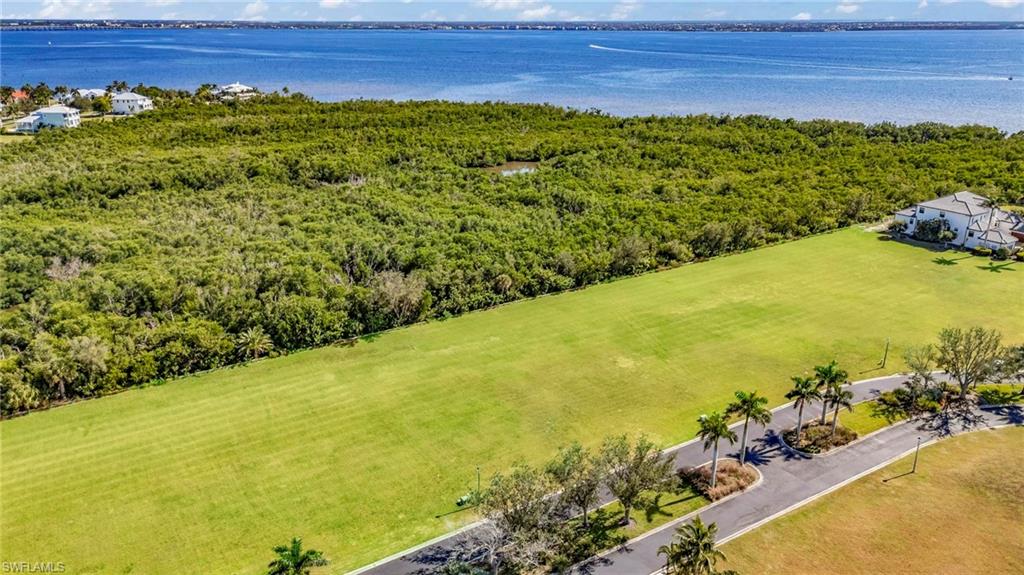Bird's eye view of a heavily wooded area and a large body of water