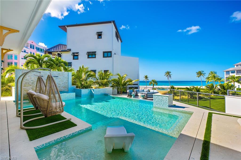 Swimming pool with a water view