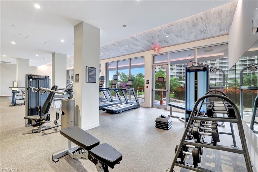 Exercise room with a wall of windows