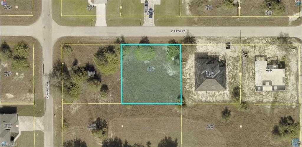 Aerial view of property's location with property parcel outlined