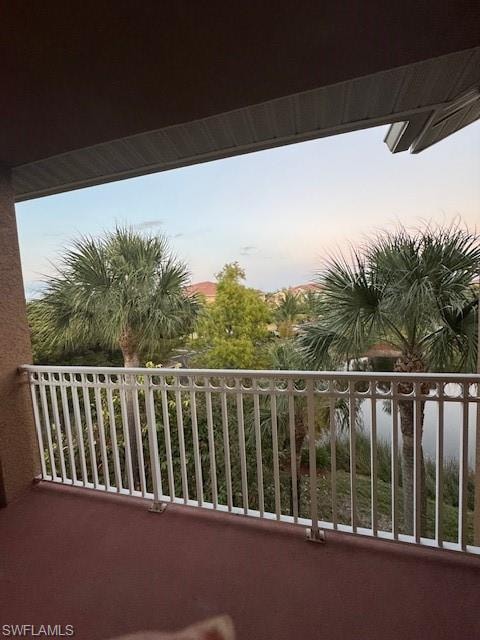 View of balcony at dusk