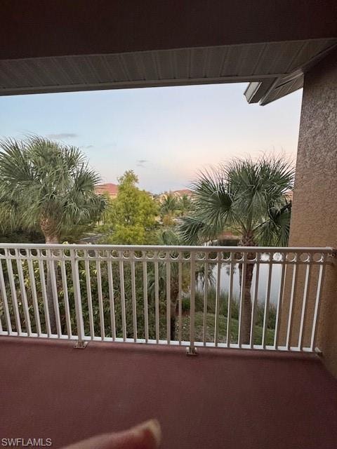 View of balcony at dusk