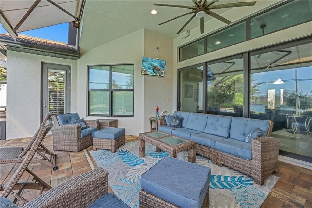 View of patio / terrace featuring outdoor lounge area and ceiling fan