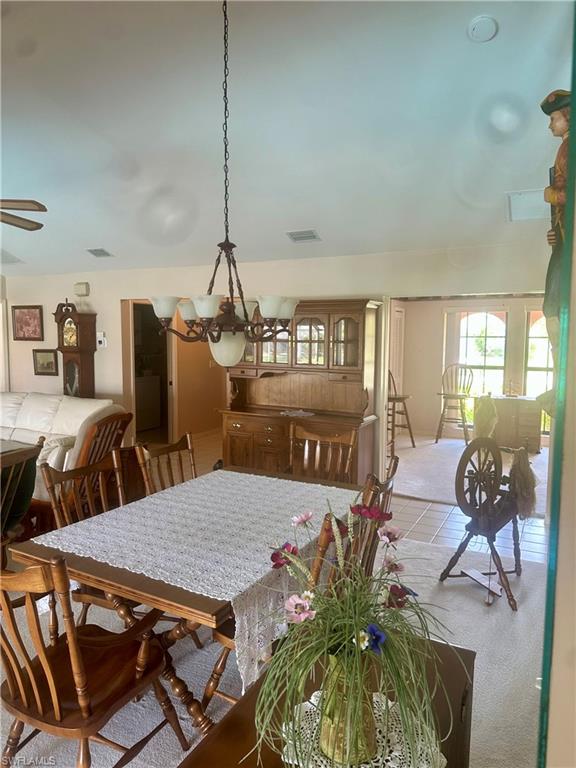 Dining space featuring a chandelier