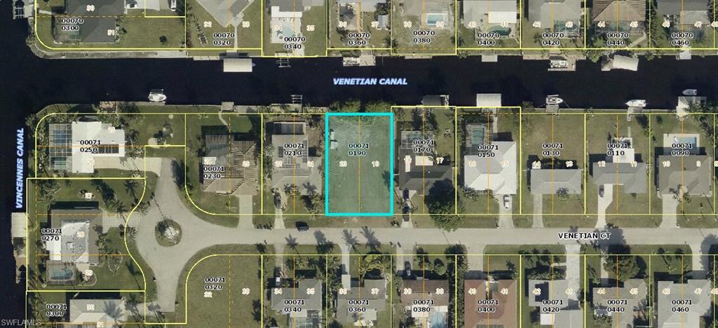 Aerial view of property's location with property parcel outlined