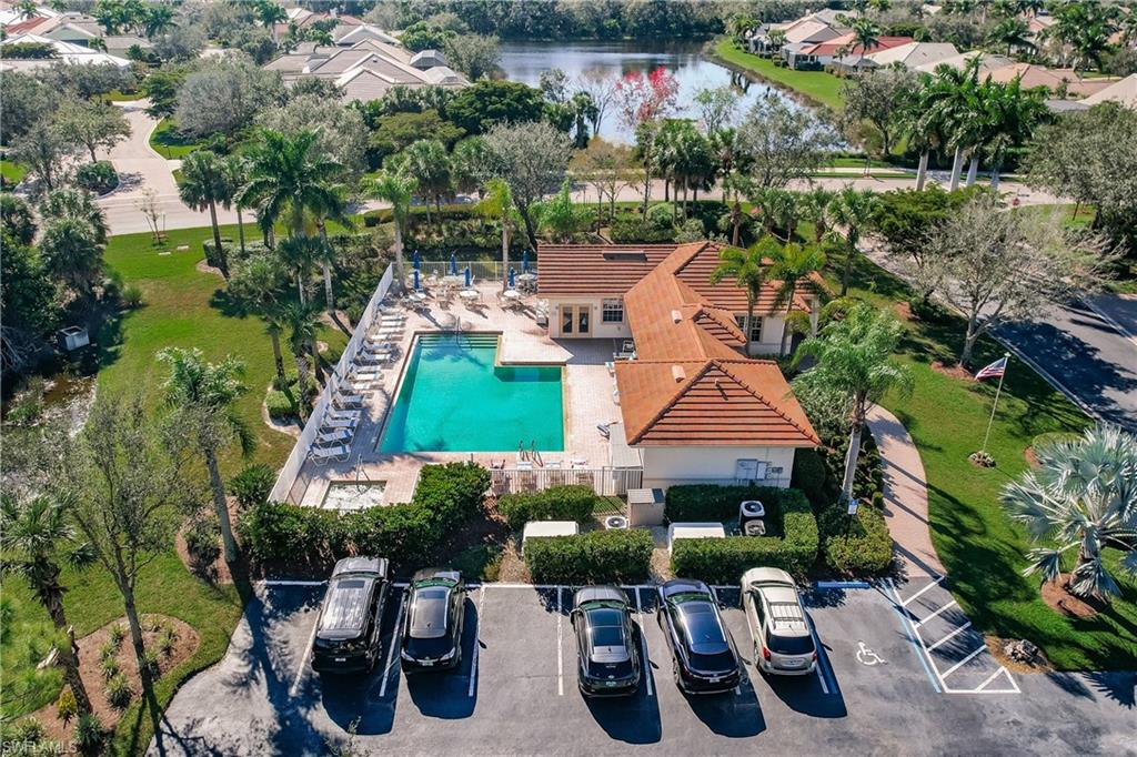 Bird's eye view of a pool and a large body of water