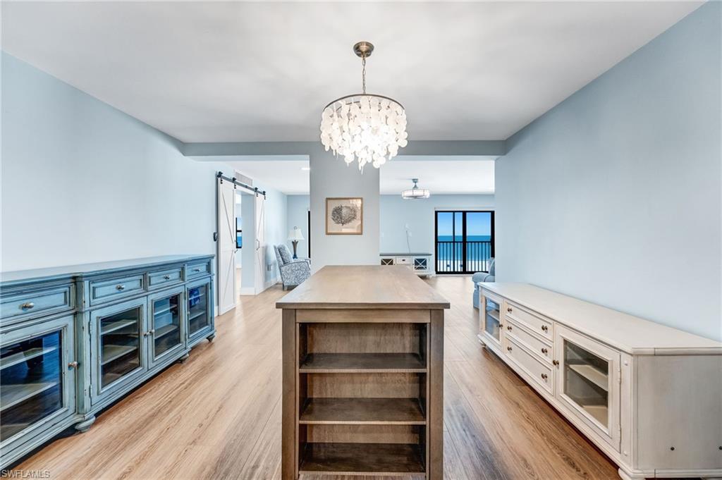 Dining room with a chandelier