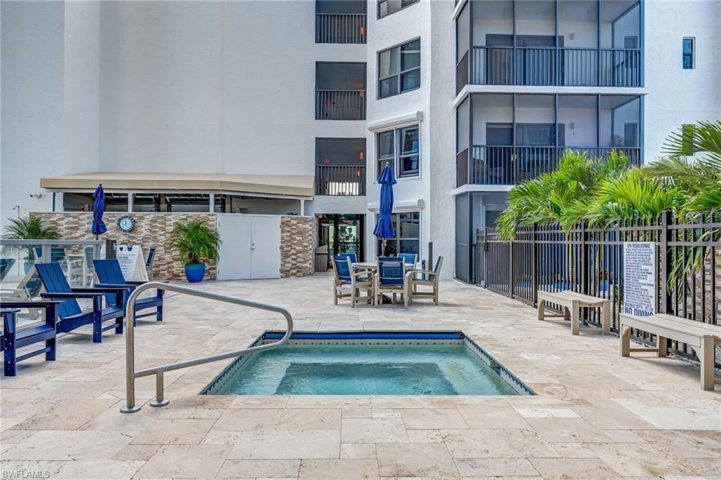 View of the community hot tub, a patio