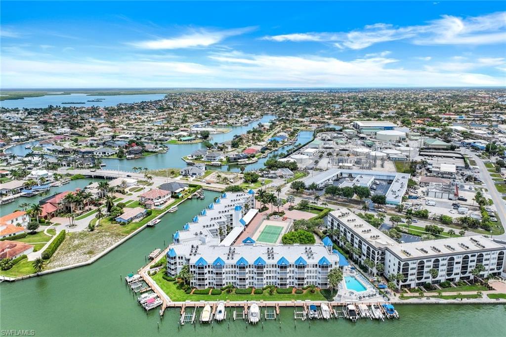 Bird's eye view of a nearby body of water