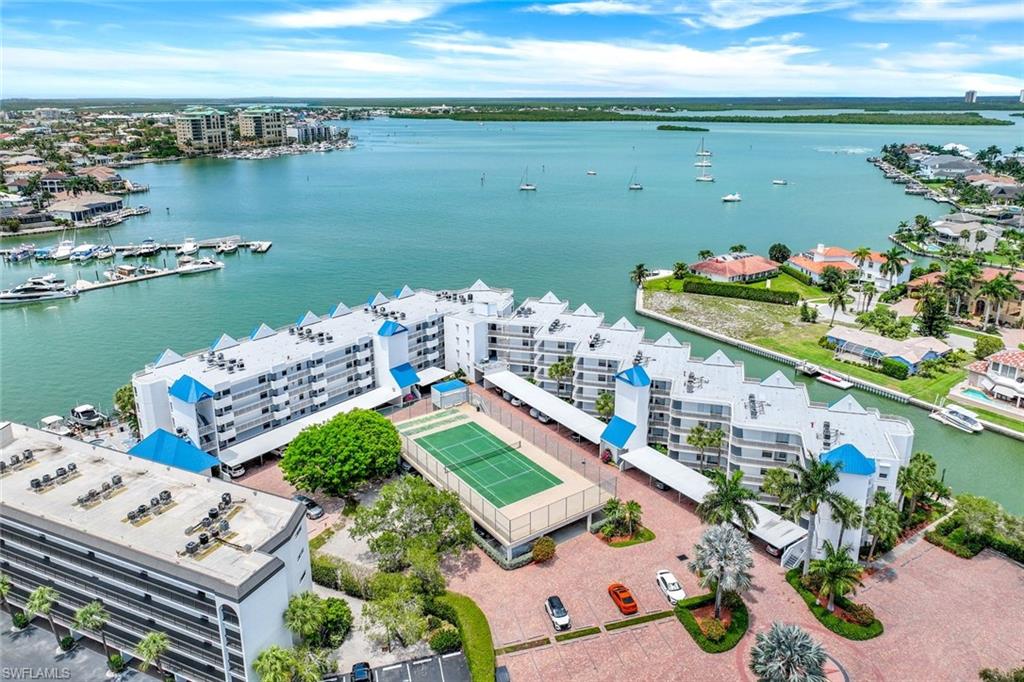 Bird's eye view of a nearby body of water