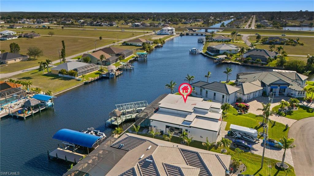 Aerial view of a nearby body of water