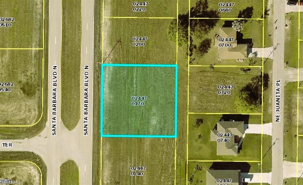 Aerial map of property and surrounding area with property parcel outlined