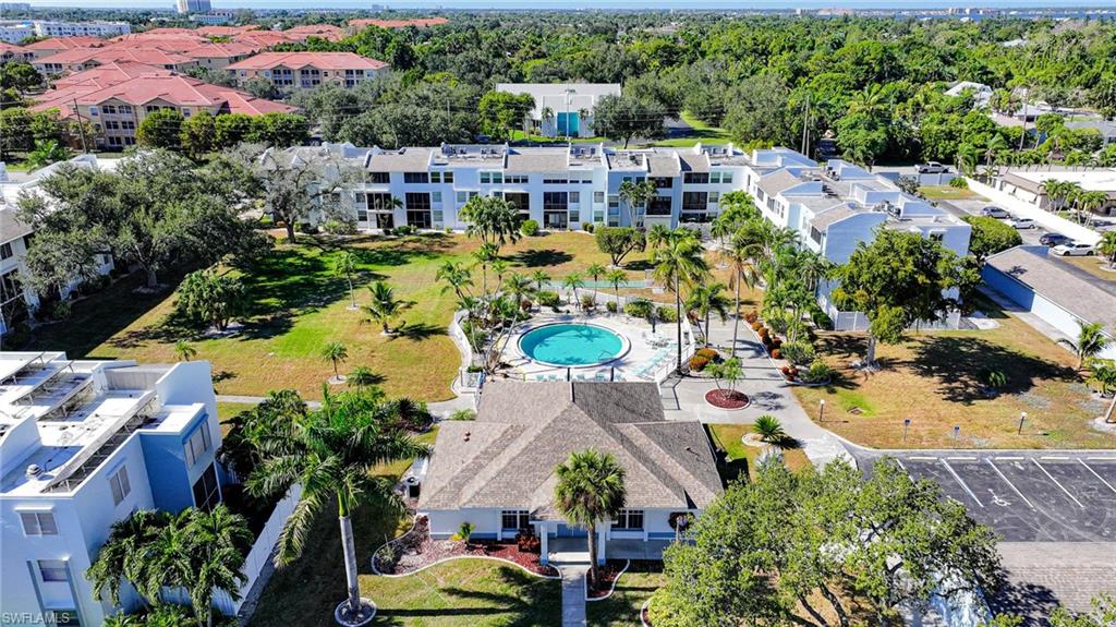 Aerial view of a pool area