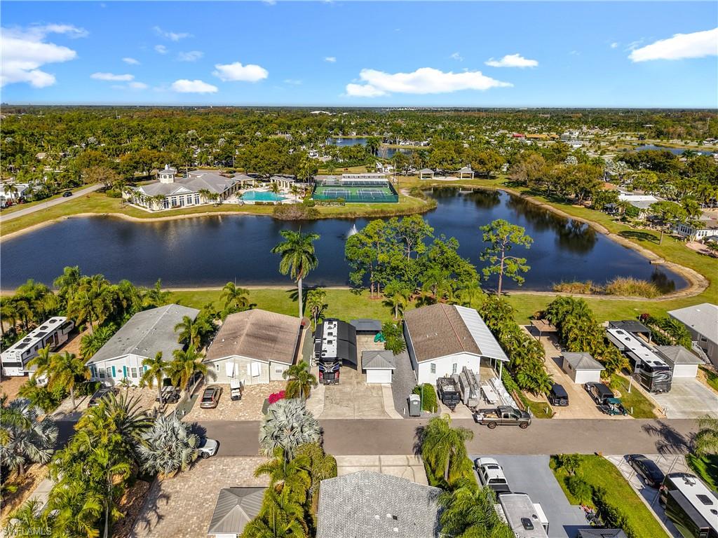 Aerial view of residential area with a nearby body of water