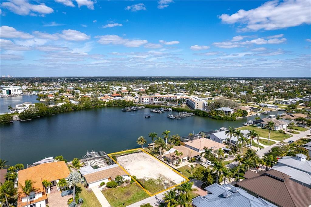 Aerial view of a nearby body of water
