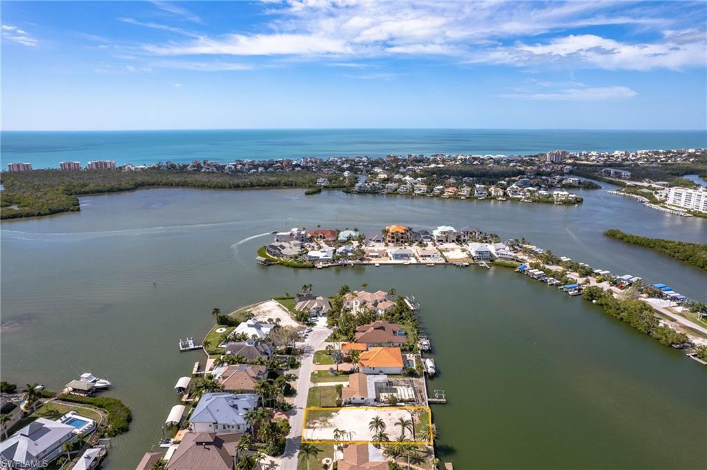Aerial view of a nearby body of water