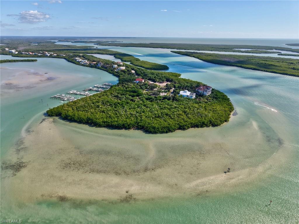 Aerial view of a nearby body of water