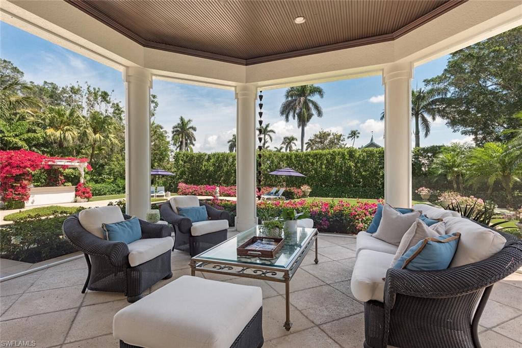 View of patio with an outdoor hangout area