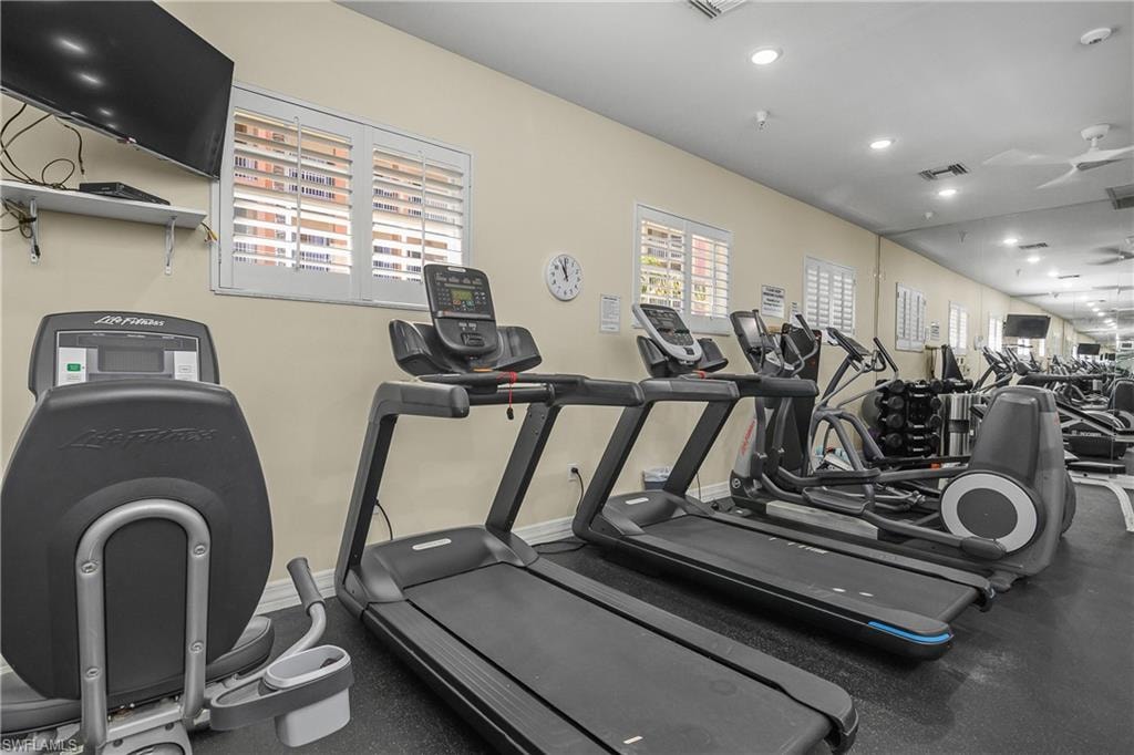 Gym featuring recessed lighting