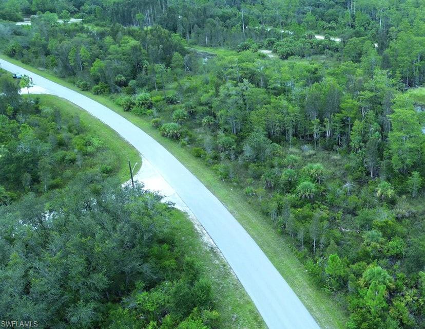 Aerial view of property's location with a forest