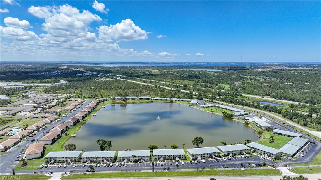 Aerial view of a nearby body of water