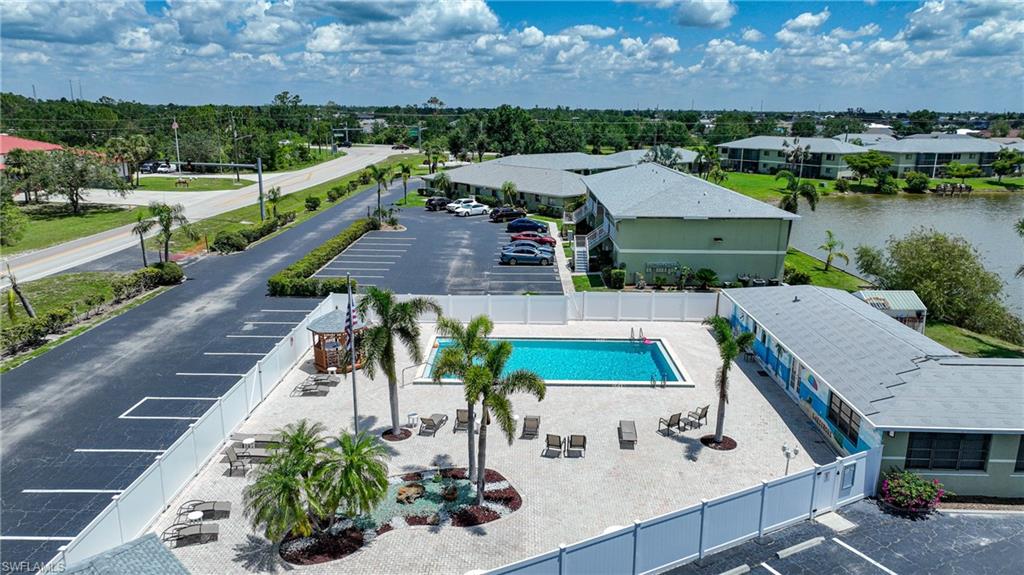 Drone / aerial view of a pool