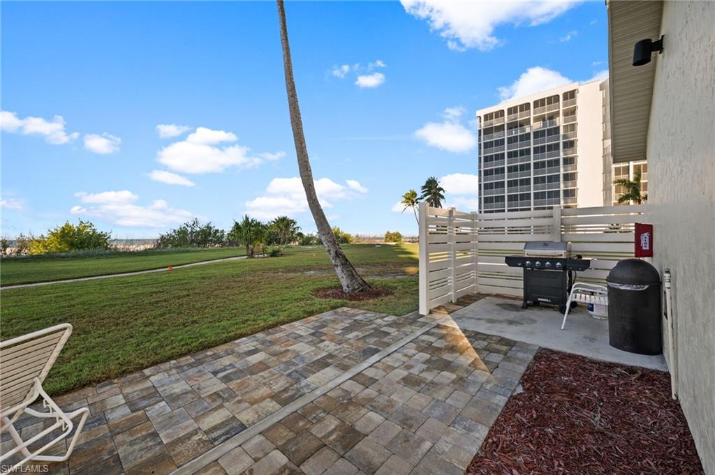 View of patio with area for grilling
