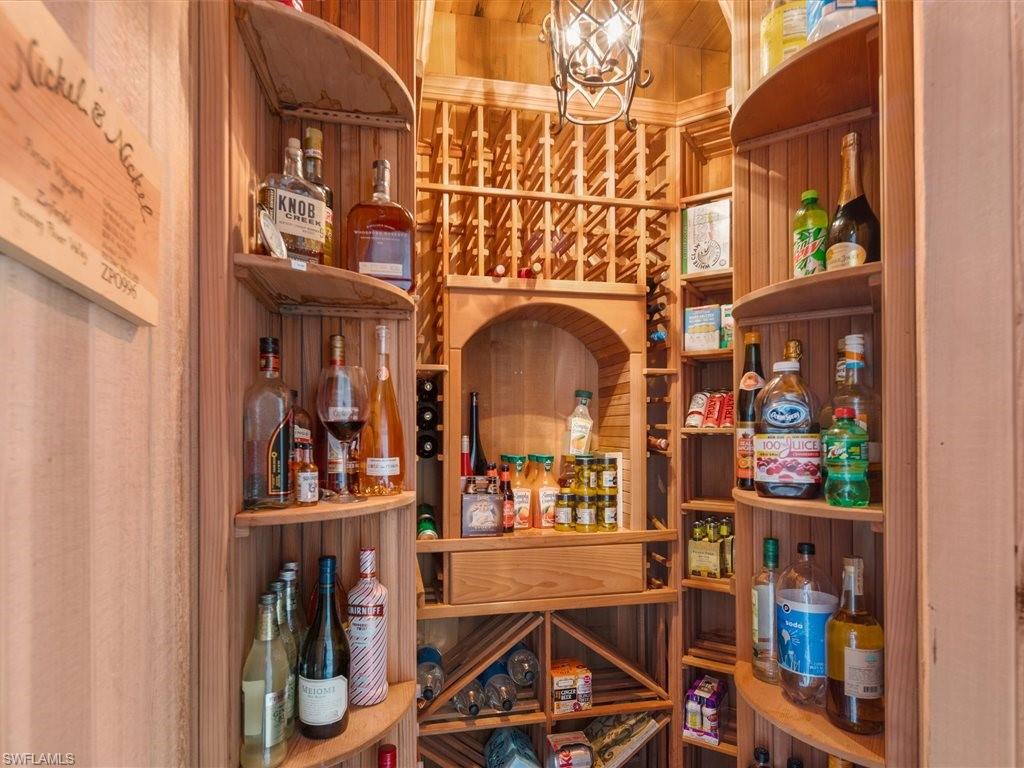 Wine cellar with a chandelier