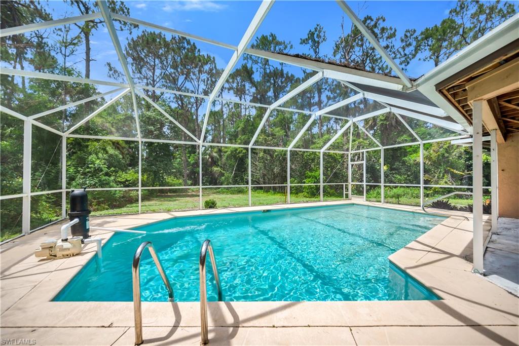 Swimming pool with a patio and a lanai