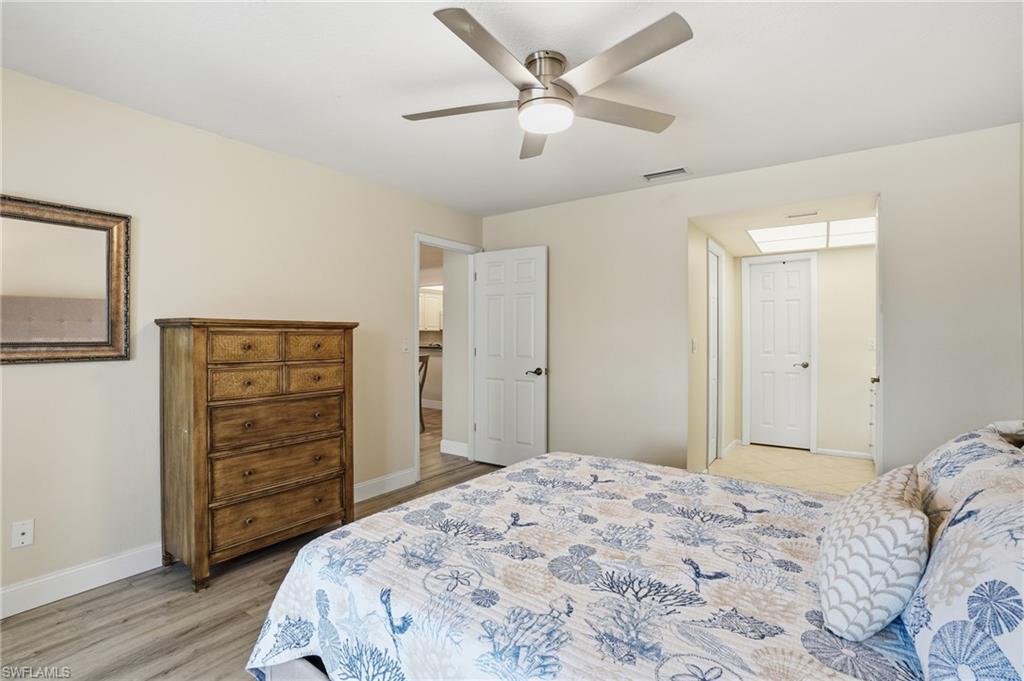 Bedroom featuring ceiling fan and light wood-style flooring