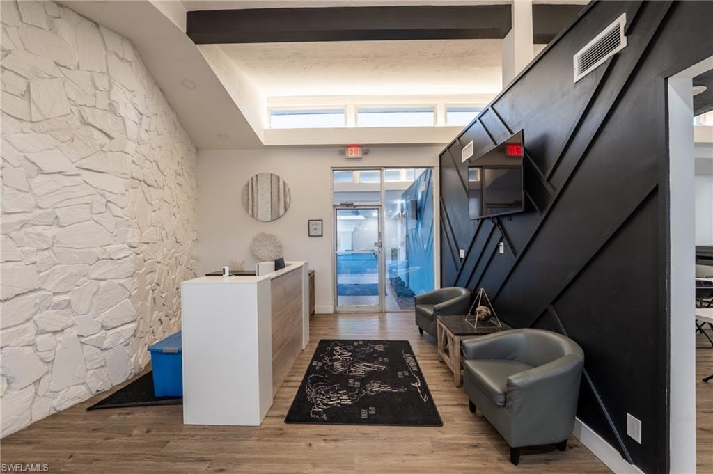 Reception with beamed ceiling